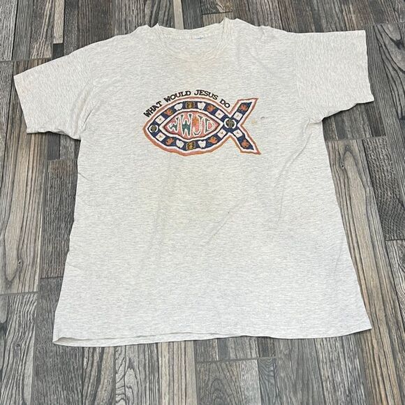 ✝️ Vintage WWJD What Would Jesus Do “Fish” T-Shirt 90’s Single Stitch Men Sz XL - Picture 3 of 16